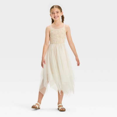 Zenzi Girls' Sleeveless Lace Maxi Dress - Ivory