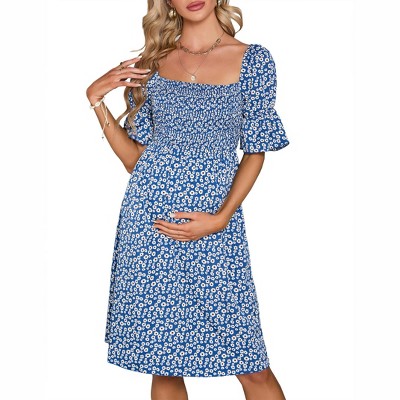 Clearlove Womens Maternity Dress Square Neck Short Sleeves A-Line Casual Tiered Sundress for Photography
