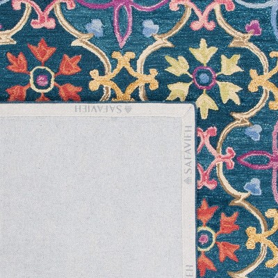 Hand-Knotted Blue and Multi Floral Wool Area Rug, 8' x 10'