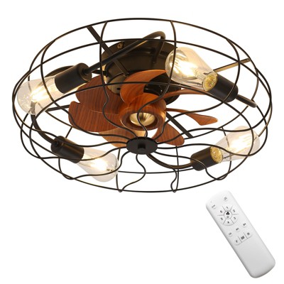 Sofucor 20" Caged Ceiling Fans With Lights and Remote Reversible DC Motor Black