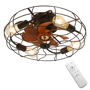 Sofucor 20" Caged Ceiling Fans With Lights and Remote Reversible DC Motor Black - 1 of 4