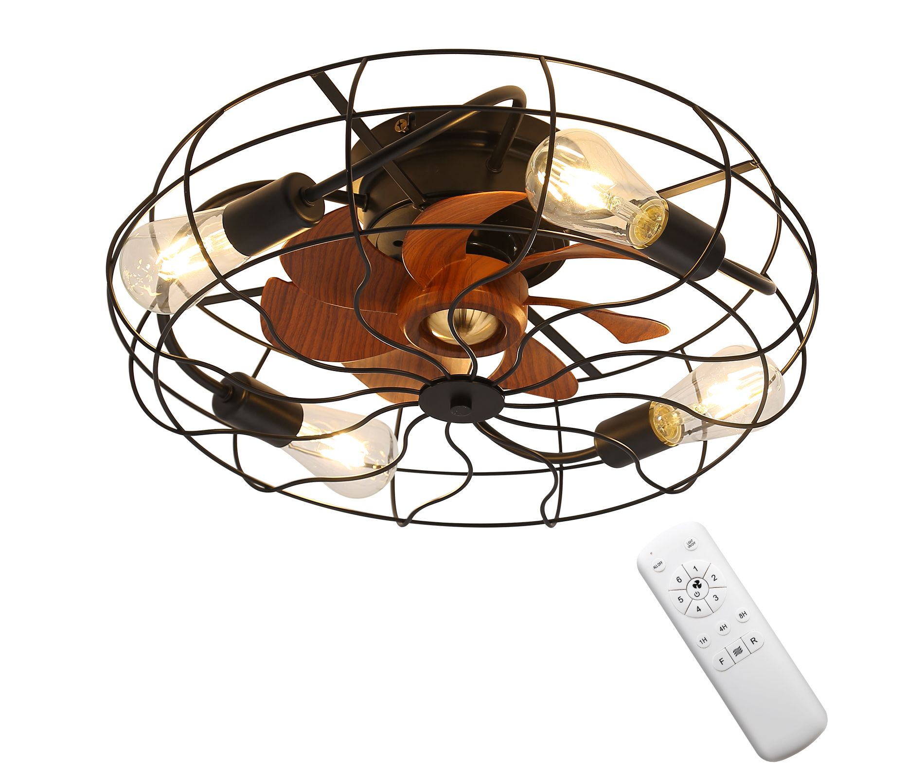 Sofucor 20" Caged Ceiling Fans With Lights and Remote Reversible DC Motor Black