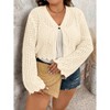 Women's Plus Size Crochet Hollow Out Tie Front Scallop Trim Crop Cardigan Sweater - 4 of 4