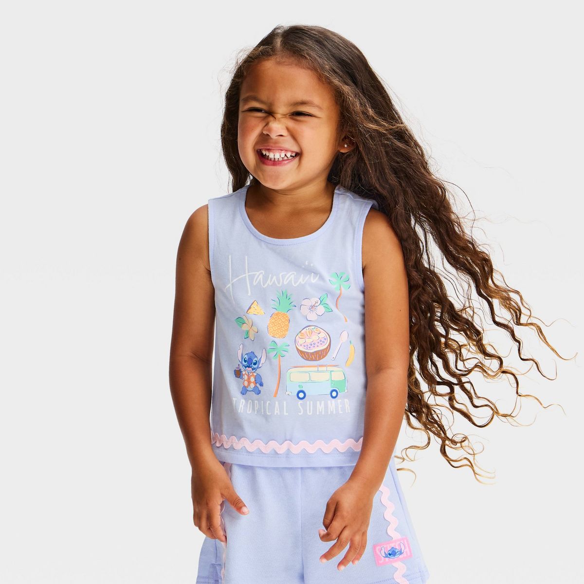 Toddler Girls' 2pc Disney Lilo & Stitch Rick Rack Shorts Set - Blue - thumbnail 3