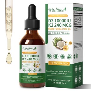 Organic Vitamin D3 K2 Liquid 10000 IU with Coconut Oil for Bone, Muscle & Faster Absorption, 2 Fl Oz - 1 of 4