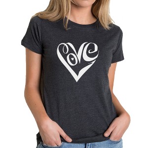 LA Pop Art Women's Premium Blend Word Art T-shirt - Script Love Heart - 1 of 4