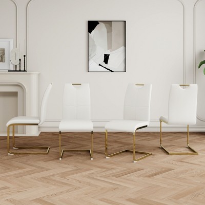 Grungis Faux Leather Armless Kitchen Chair Set of 4,Upholstered Dining Chairs with Gold Chrome Metal Legs for Dining Room,Kitchen