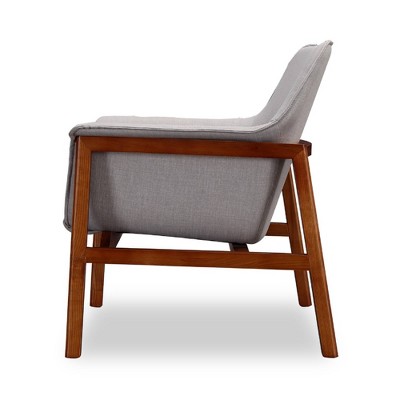 Mid Century Grey Linen & Walnut Wood Accent Chair Set