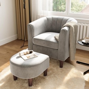 Accent Chair with Ottoman, Velvet Barrel Chair for Living Room - 1 of 4