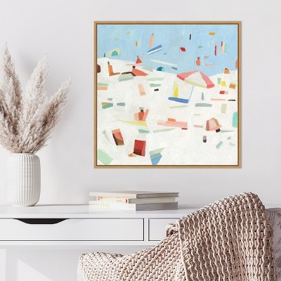 Summer Confetti Abstract Canvas Print in Maple Frame