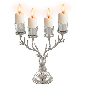 Costway Reindeer Candle Holder for Tealight Aluminum Christmas Ornament for 4 Candles - 1 of 4
