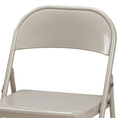 Buff Metal Armless Folding Chair Set with Contoured Backrest (Set of 4)