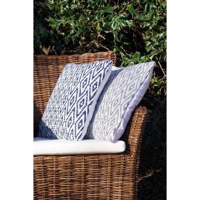 Navy and White Harlequin Outdoor Square Throw Pillow