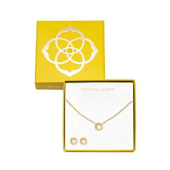 Kendra Scott Leisel Mother of Pearl Stud Earrings Set and Pendant Necklace - Gold