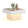 Farmhouse LED Coffee Tables Square Center Table With 2 Drawers Storage For Living Room Home Decor White - 2 of 4
