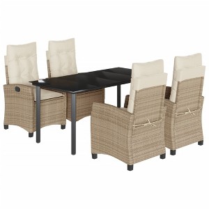 vidaXL 5 Piece Patio Dining Set with Cushions Beige Poly Rattan - 63" Table Length Without Footrest 4 Items - 1 of 4