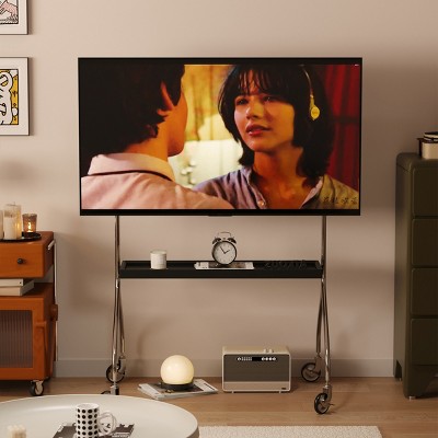 Adjustable Rolling TV Stand with Shelf and Wheels for 43-70 Inch TVs,Metal Wood Movable TV Stand-Baofuwish