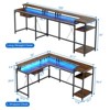 L Shaped Gaming Desk,68" Computer Desk with Power Outlets & LED Lights, Corner Desk with Monitor Shelf and Hook, Two Person Desk - 3 of 4