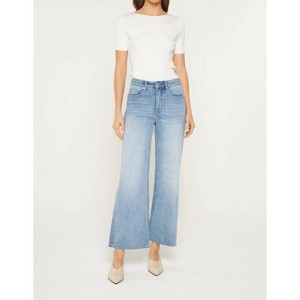 Women's Tummy Tuck High Rise Wide Raw Hem Jeans - mica denim - 1 of 4