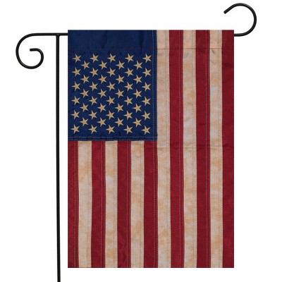 Tea Stained Embroidered American Flag Garden Flag 12.5" x 18"