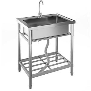 Stainless Steel Utility Sink – Free Standing Single Bowl with Faucet & Hot/Cold Pipes for Kitchen/Garage - 1 of 4