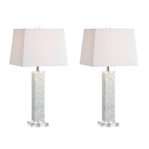 28.5" (Set of 2) Noelle Seashell Table Lamp (Includes LED Light Bulb) White - JONATHAN Y: Modern Resin Crystal Base, Linen Shade - 1 of 4