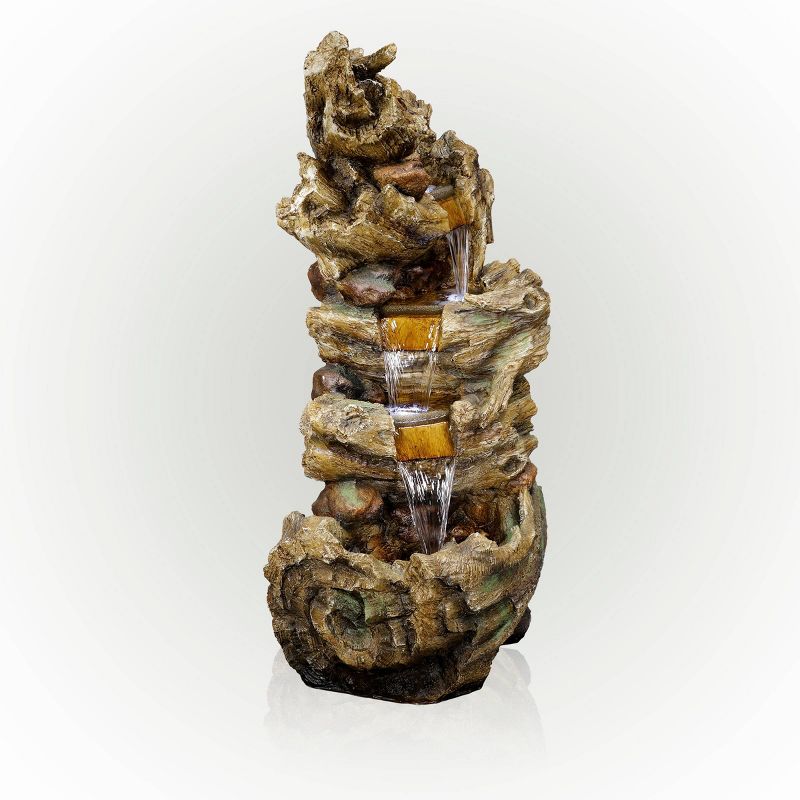 47&#34; Resin Outdoor 5-Tier Tree Trunk Waterfall Floor Fountain with LED Lights Brown - Alpine Corporation, 4 of 10