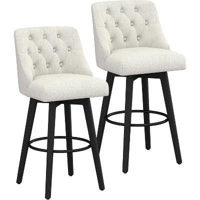 Cesicia Set of 2 Counter Height Swivel Bar Stools, 30" Linen Upholstered with Footrest, Dark Grey