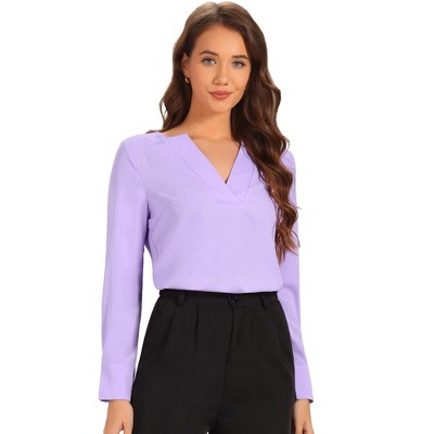INSPIRE CHIC Women's Elegant Long Sleeve V Neck Work Office Blouse