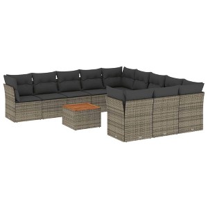 vidaXL Patio Sofa Set with Cushions Outdoor Furniture 12 Piece Poly Rattan - Gray - 1 of 4