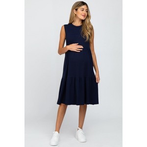 Pinkblush Navy Ribbed Sleeveless Maternity Midi Dress - 1 of 3