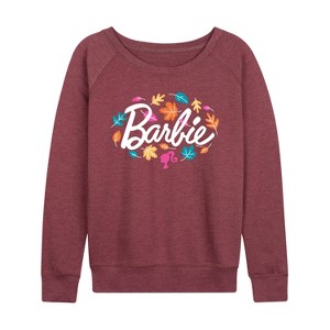Women's - Barbie - Leaves Circling Logo Lightweight French Terry Wide Neck Long Sleeve Shirt - 1 of 4