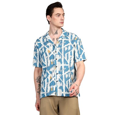 Campus Sutra Men Men's Sky Blue Oversized Graffiti Shirt