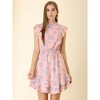 Allegra K Women's Ruffles Floral Printed Mock Neck Tiered Smocked Dress - 3 of 4