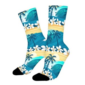 Waves Tropical Beach Pattern Women Printed Crew Socks Funny Funky Socks Soft Polyester Novelty Gifts for Artists Men - 1 of 1