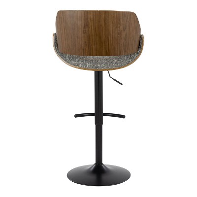 Set of 2 Walnut and Dark Gray Adjustable Swivel Barstools