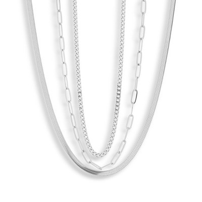 EVRY JEWELS WATERPROOF Gold or Silver Plated Stainless Steel Triple Layer Chain Necklace Set