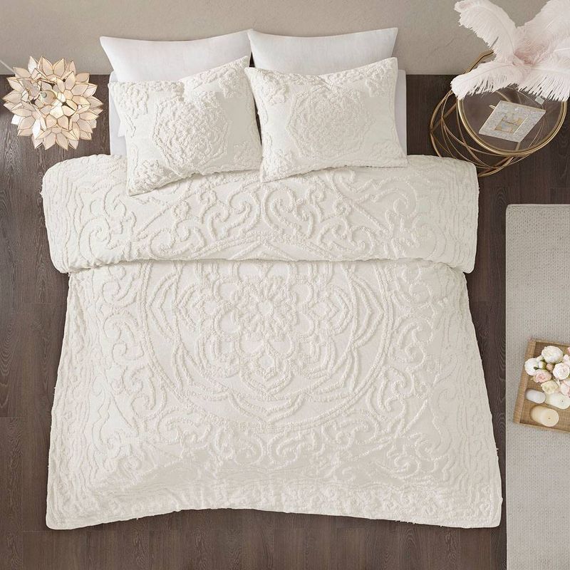 Cecily Tufted Cotton Chenille Medallion Duvet Cover Set, 1 of 12
