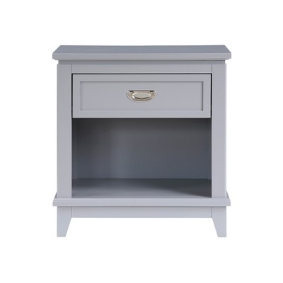 Vynxaria 1pc Classic Gray Nightstand, 1 Drawer (Ball Bearing Glides) + Lower Storage Cubby, Polished Nickel Flush Ring Pulls, No Assembly