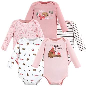 Hudson Baby Infant Girls Cotton Long-Sleeve Bodysuits, Girl Camping Animals
