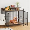 Dog Crate Furniture for Large Dogs - Heavy Duty Wooden Kennel with 2 Adjustable Bowls & Wheels - 3 of 4