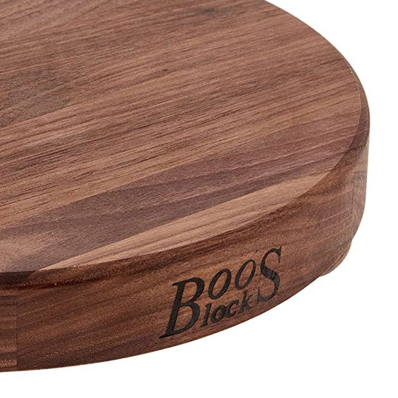 John Boos Walnut Wood Cutting Board for Kitchen Prep, 12 Inch in Diameter, 1.5 Inch Thick Edge Grain Round Charcuterie Boos Block with Wooden Bun Feet, 6 of 8
