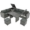 6 Piece Rattan Patio Garden Sofa Set,Wicker Outdoor Patio Furniture Conversation Set,L-Shaped Sectional Sofa with Cushions and Table-Coolbibila - 2 of 4