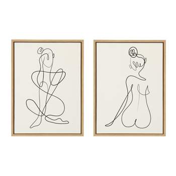 (Set of 2) 18" x 24" Sylvie Thinking of You Line Art and Sitting Beauty Framed Canvas Set Natural - Kate & Laurel All Things Decor
