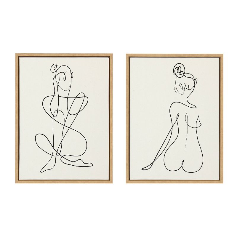 (Set of 2) 18&#34; x 24&#34; Sylvie Thinking of You Line Art and Sitting Beauty Framed Canvas Set Natural - Kate &#38; Laurel All Things Decor, 1 of 8
