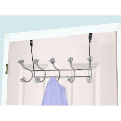 Home Basics 5 Hook Over the Door Hanging Rack with Crystal Knobs,Chrome