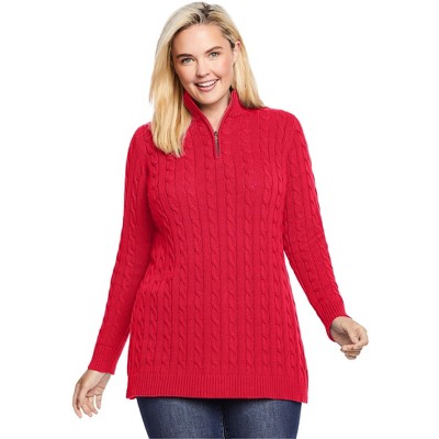 Woman Within Women's Plus Size Cable Knit Half-Zip Pullover Sweater
