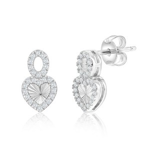 Bella Silver Sterling Silver, Diamond-Cut Heart & Oval CZ Earrings - Silver - 1 of 2