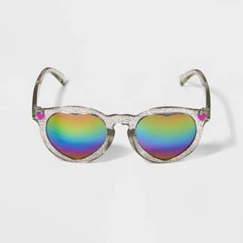 Girls' Heart Lens Glitter Rainbow Round Sunglasses - Cat & Jack™ Clear