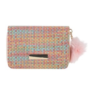 Unique Bargains Square Woven Pom Zip Coin Purse Wallet 1 Pc - 1 of 4